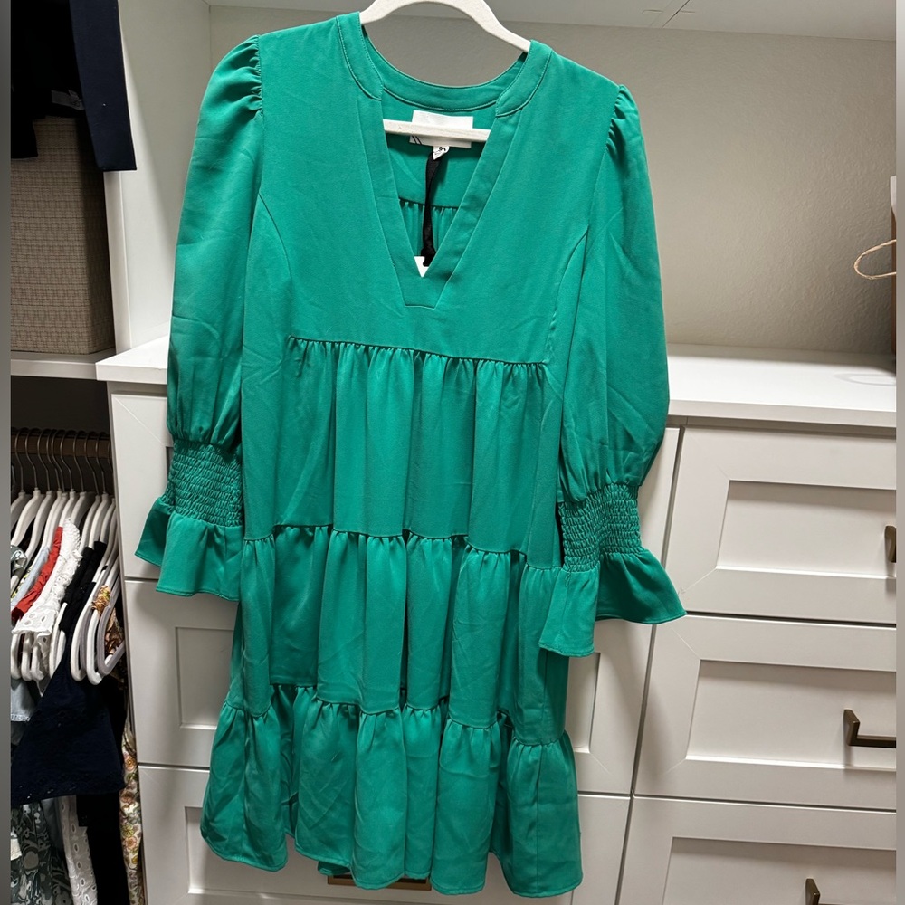 Pomander Place Emerald Green Tiered Mini Dress